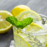 Infused Detox water with fresh lemon and ice.